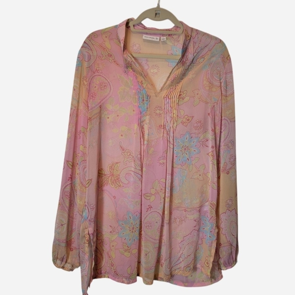 Pre-owned Susan Graver Pink and Blue Floral Blouse